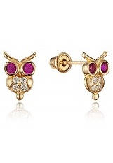 gorgeous pure gold owl baby stud earrings   